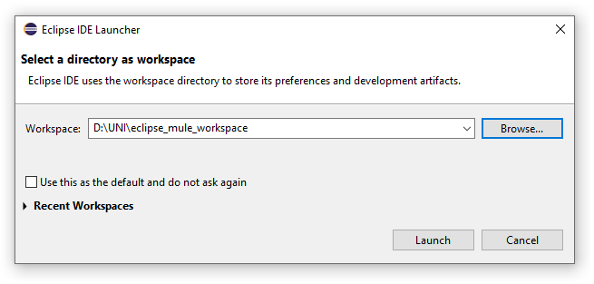 Setting the Eclipse workspace path.
